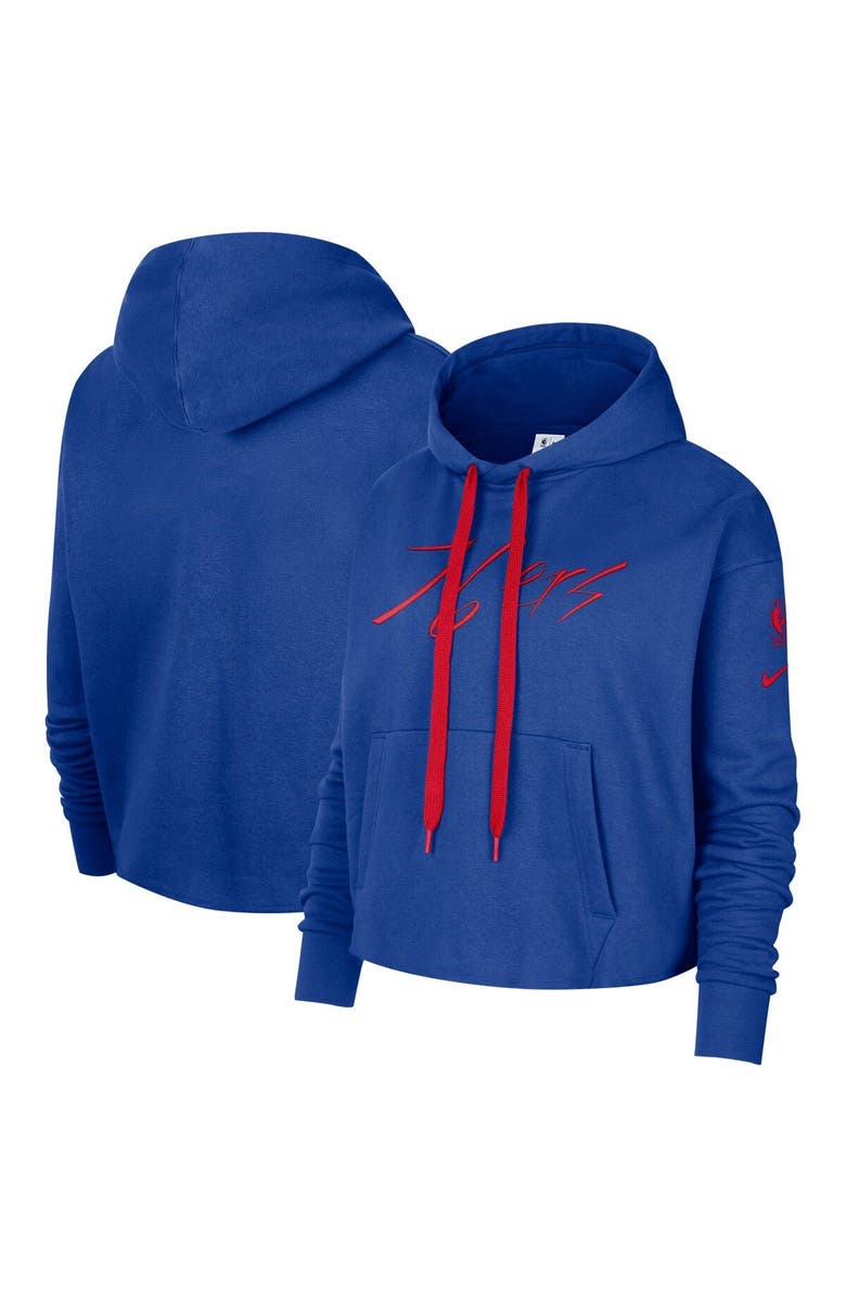 Nike Women's Nike Royal Philadelphia 76ers Split Flip Courtside Cropped Pullover Hoodie, Main, color, Royal