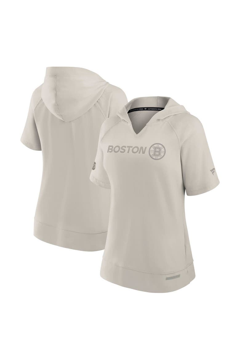 Women's Fanatics Cream Boston Bruins Authentic Pro Road Fashion V-Neck Hoodie T-Shirt, Main, color, Cream