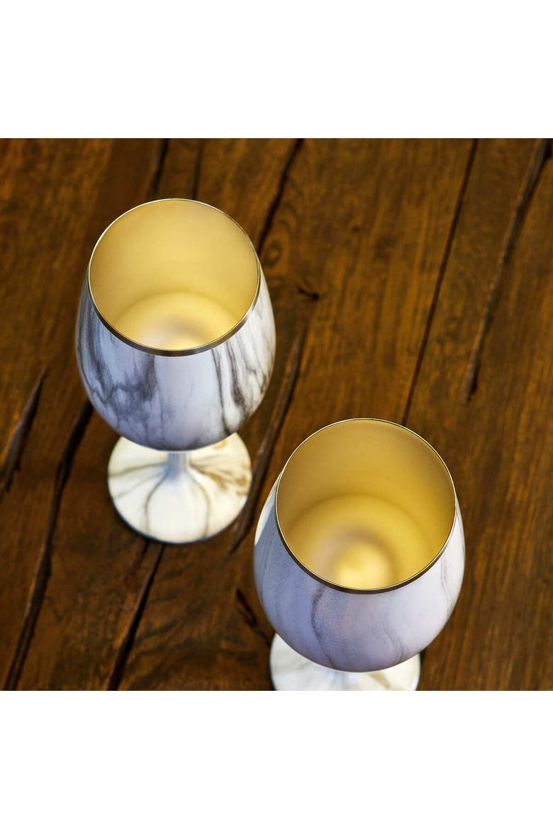 Stainless Steel Stemmed Wine Glass Set of 2, Alternate, color, Marble