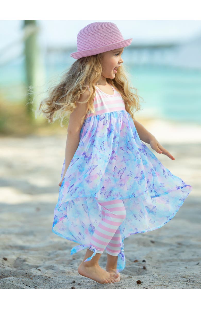 Mia Belle Girls Girls Beachy Butterflies Hi-Lo Tunic and Striped Legging Set, Alternate, color, 