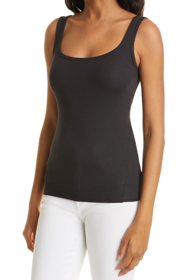 The Essential Scoop Neck Ribbed Tank, Alternate, color, BLACK