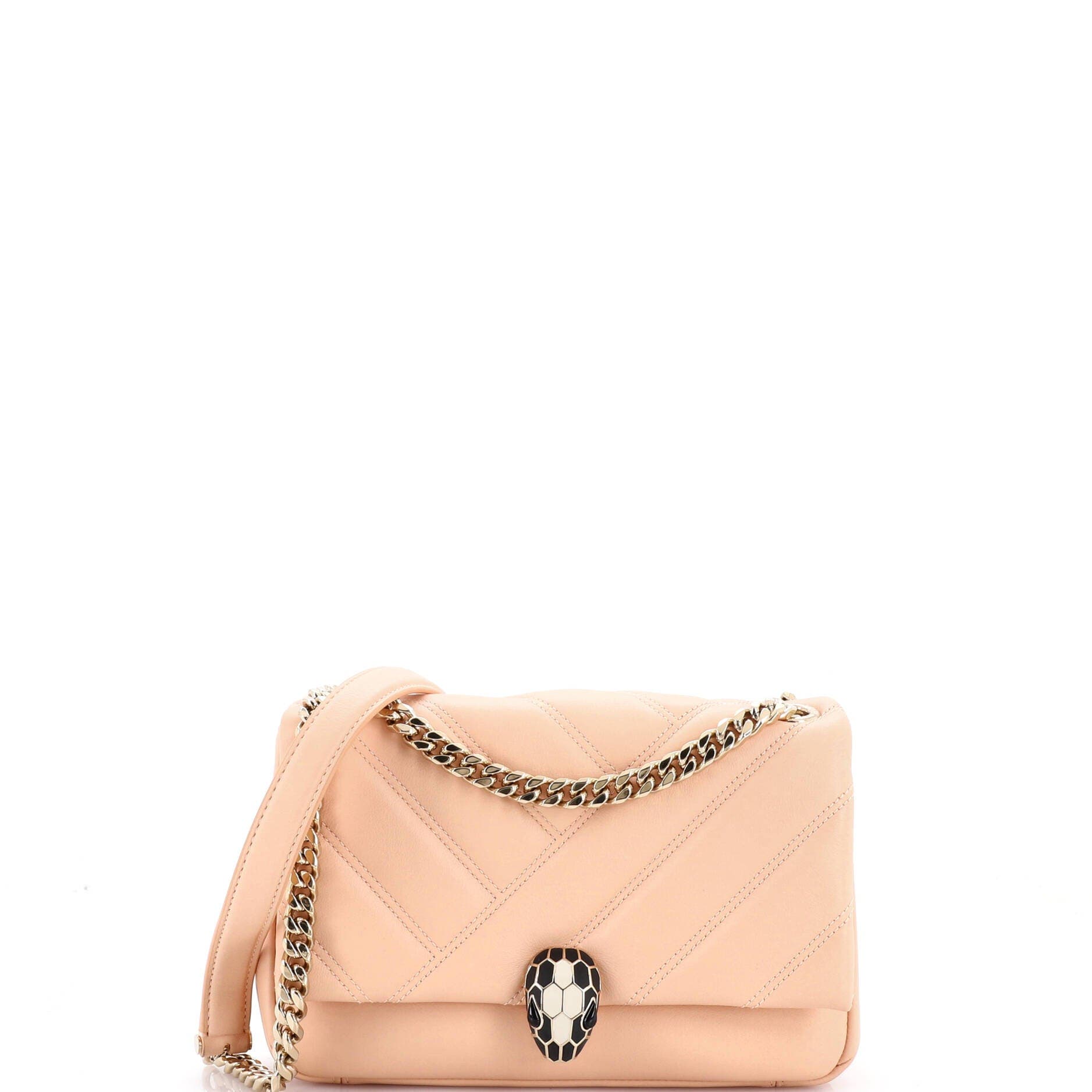 Serpenti Cabochon Shoulder Bag Diagonal Quilted Leather Small, Main, color, White