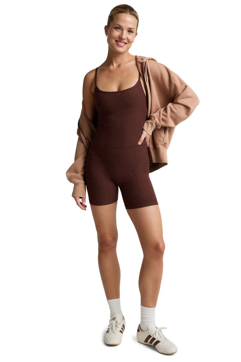 Keep Pace Space Dye Bike Romper, Alternate, color, ICED MOCHA HEATHER