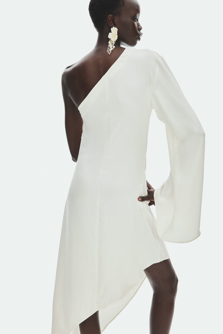 Draped Asymmetric Dress, Alternate, color, Ivory