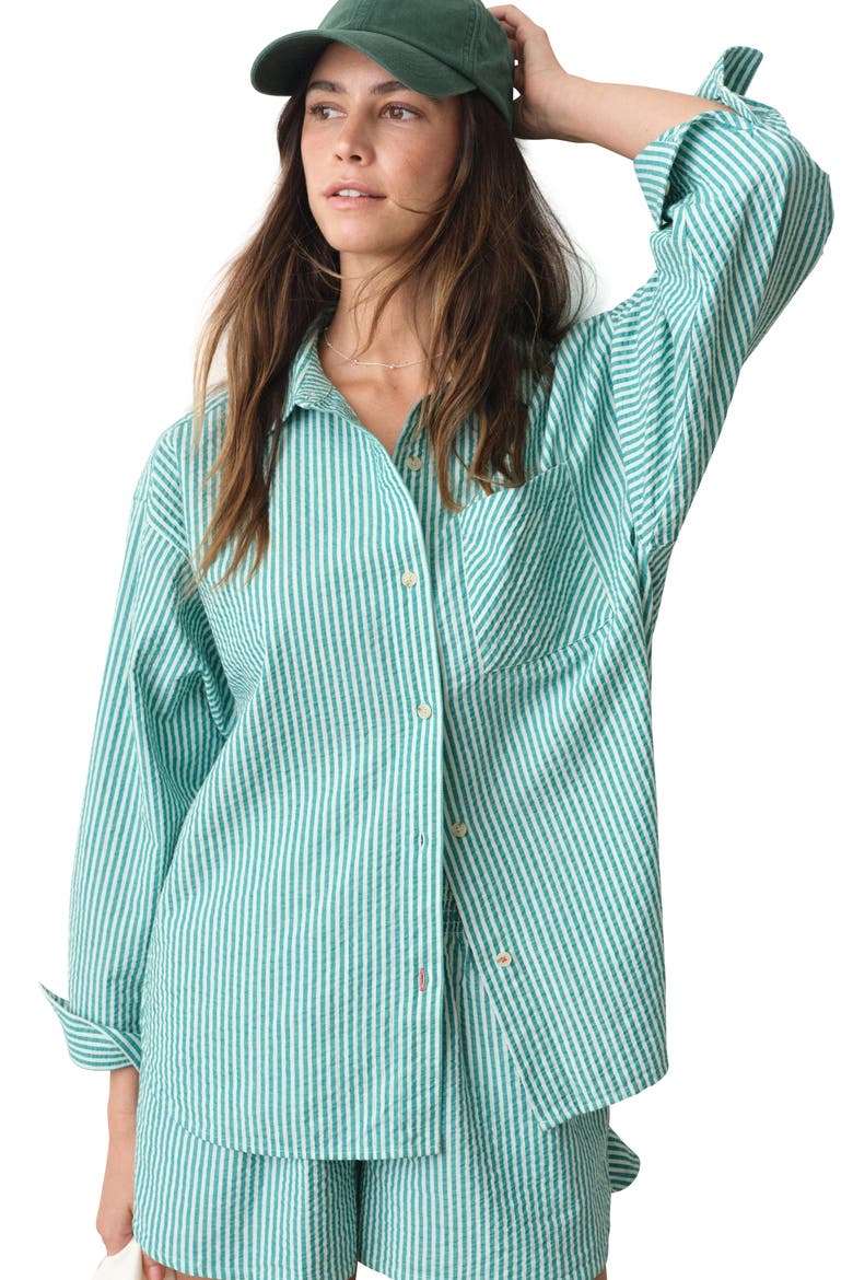 Gracey Stripe Oversize Cotton & Kapok Seersucker Button-Up Shirt, Alternate, color, SLUSHY STRIPE