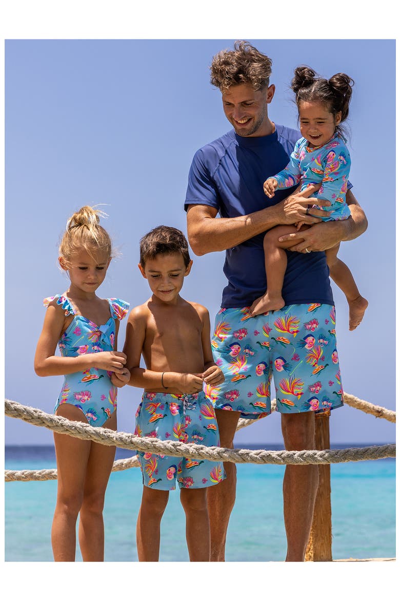 Kids' Kaleido Fish Long Sleeve One-Piece Swimsuit, Alternate, color, BLUE