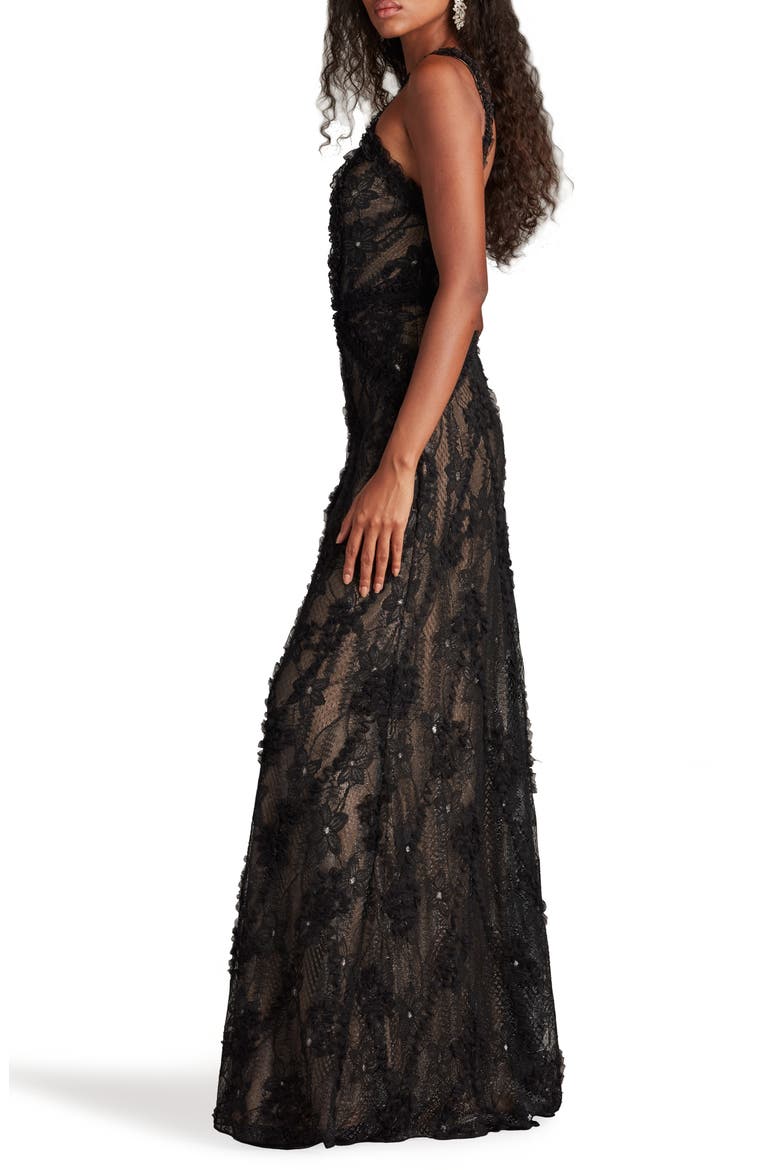 Metallic Floral Cross Neck Gown, Alternate, color, BLACK/ NUDE
