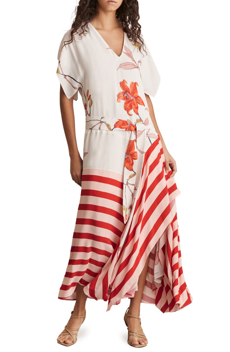 Reiss Alicia Tie Waist Maxi Dress, Main, color, Ivory/ Red