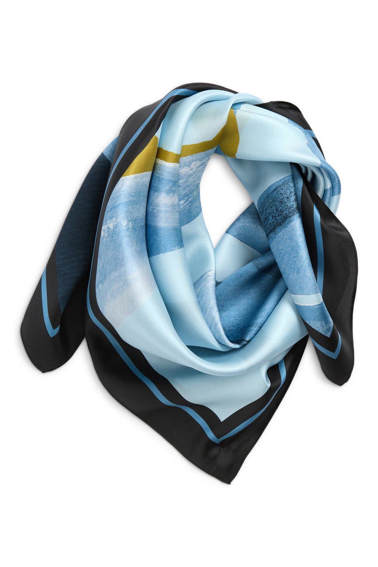 Printed Square Silk Scarf, Alternate, color, BLUE WATERCOLOR