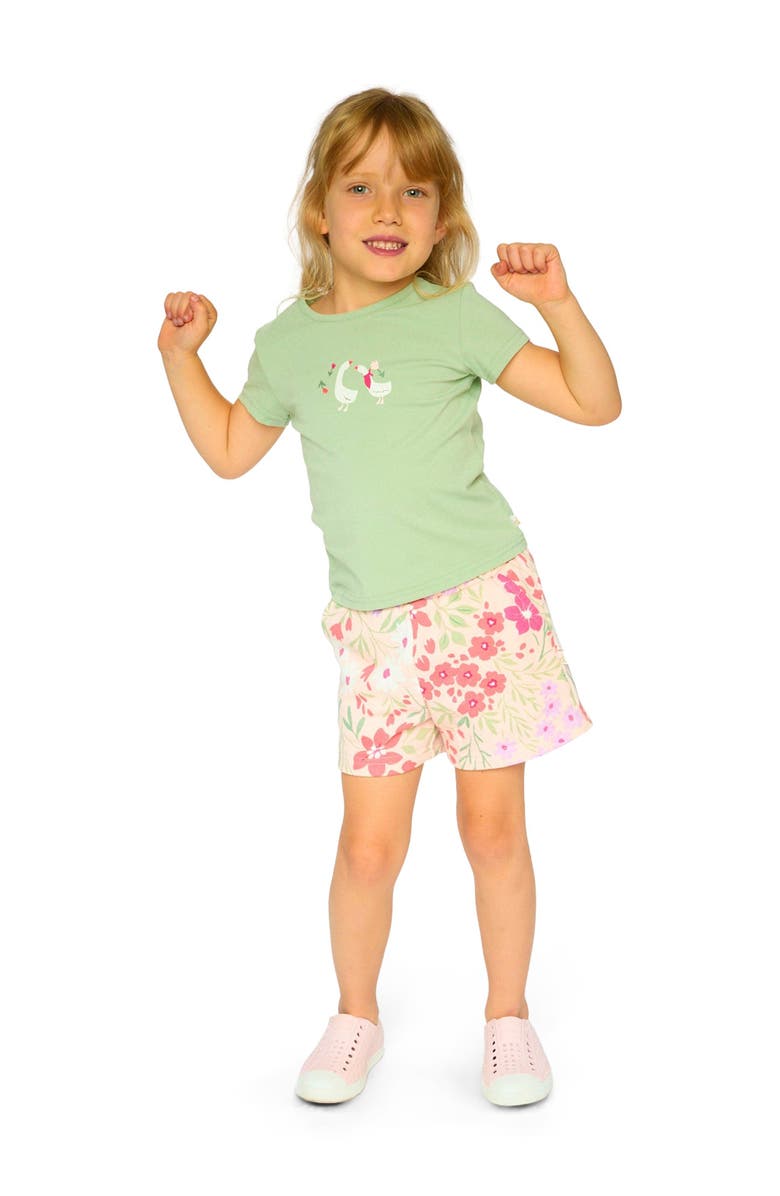 Deux par Deux Straight Cut French Terry Printed Flowers Shorts, Alternate, color,