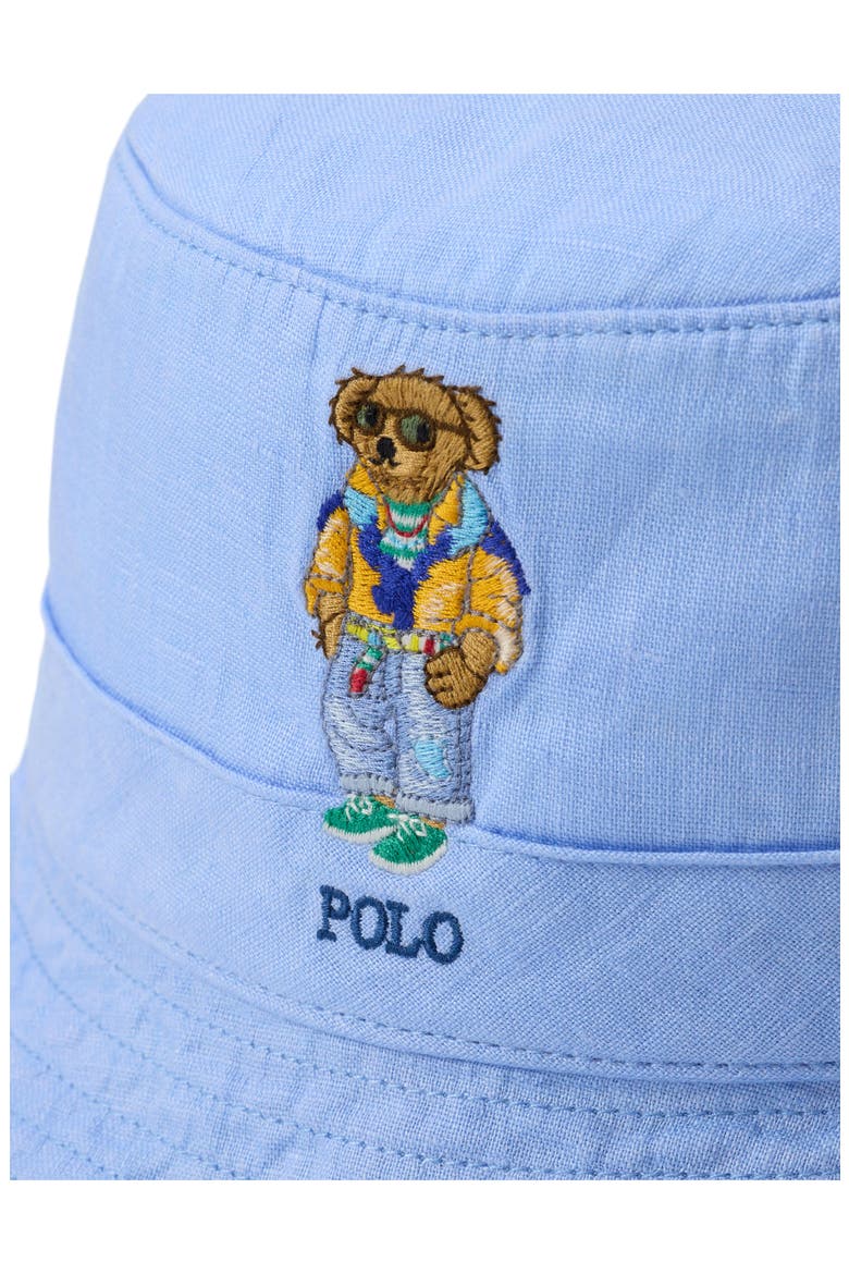 Polo Bear Embroidered Linen Bucket Hat, Alternate, color, AUSTIN BLUE