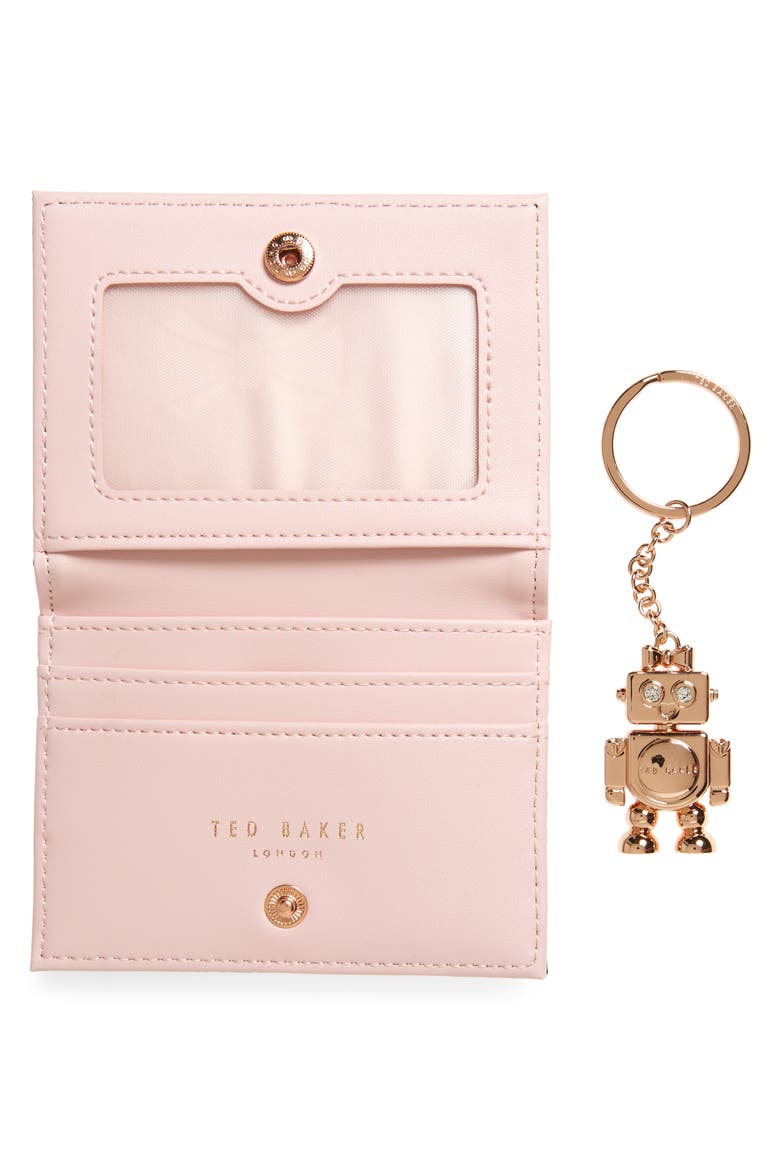 Leather Card Case with Robot Key Chain, Alternate, color, BLACK