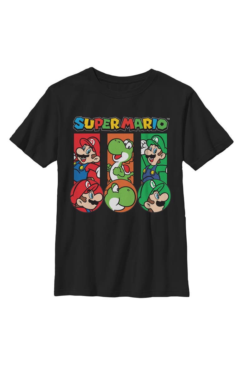 Boy's Nintendo Colorful Team Luigi and Mario  Graphic T-Shirt, Main, color, Black
