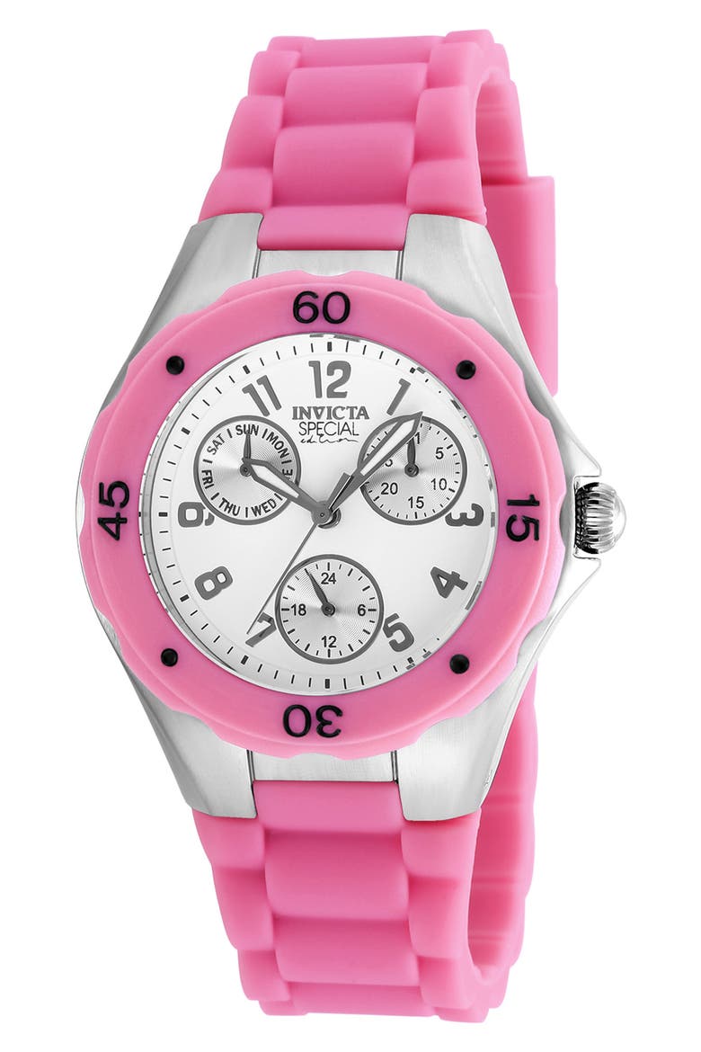 Angel Lady Silicone Strap Watch, 38mm, Main, color, WHITE/ PINK