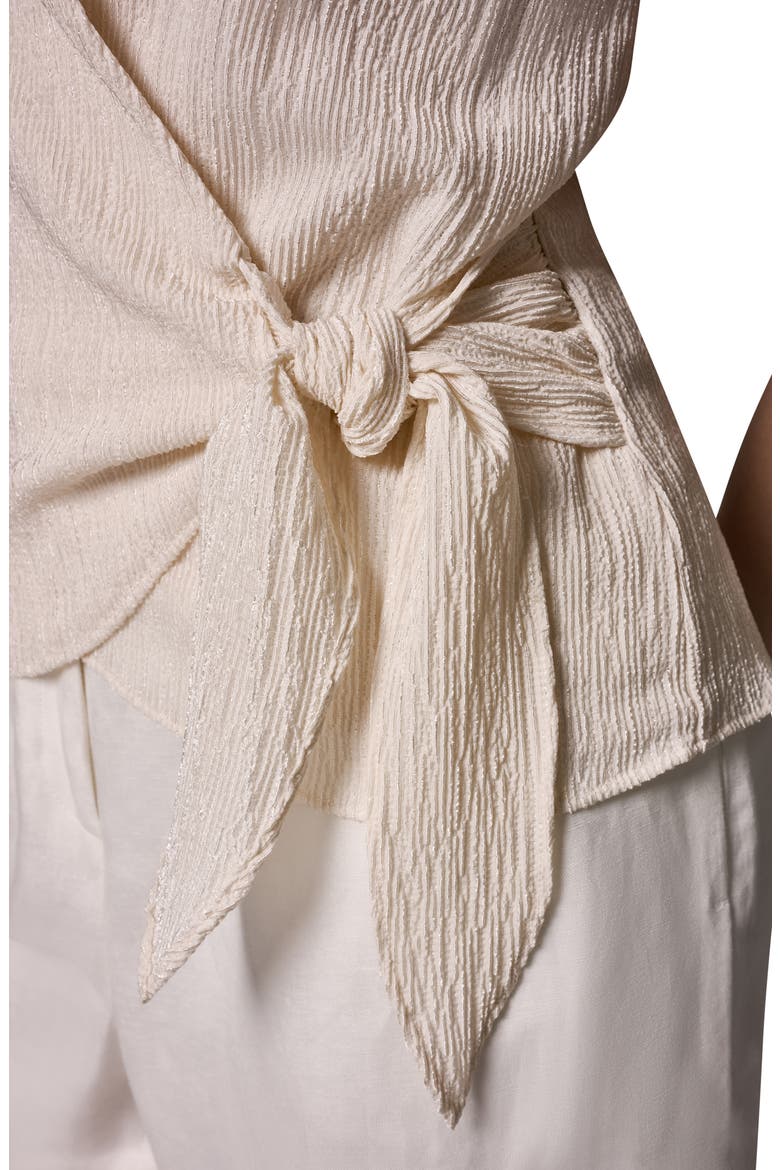 Crinkle Sleeveless Faux Wrap Top, Alternate, color, CREAM
