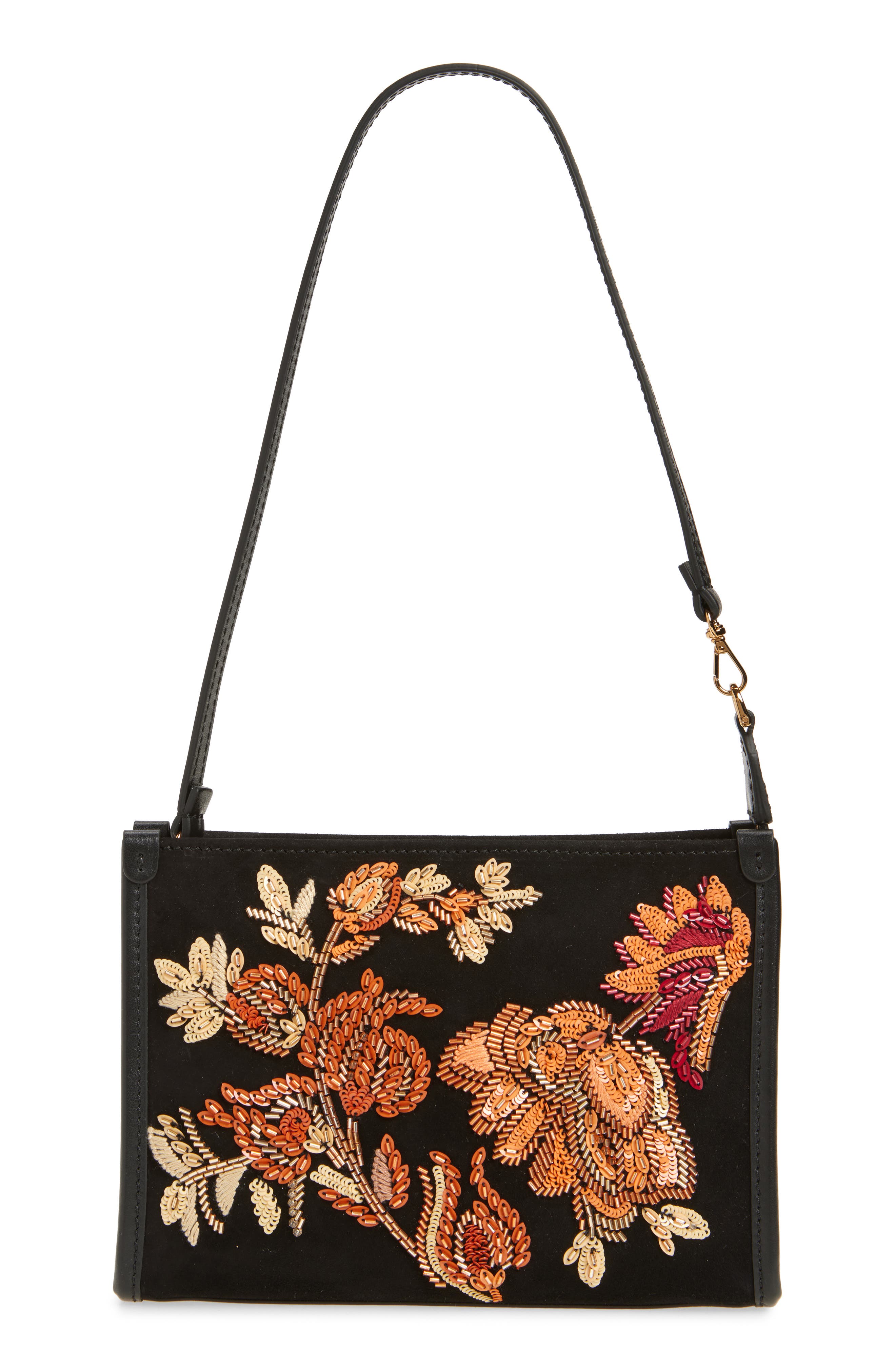 Etro Beaded Suede Shoulder Bag, Main, color, 