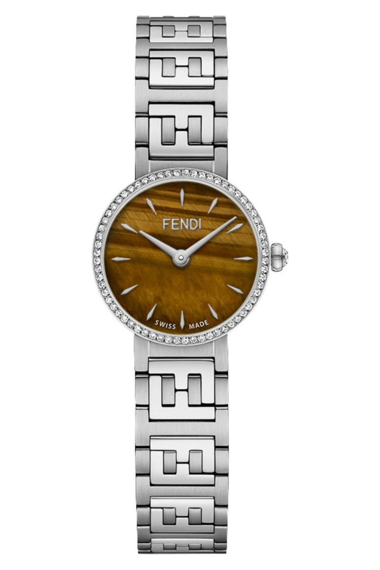Women's Diamond Bezel Tiger's Eye Bracelet Watch - 0.16 ctw, 19mm, Main, color, STAINLESS STEEL