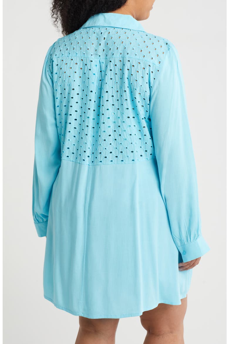 Eyelet Button-Up Shirt, Alternate, color, AQUA