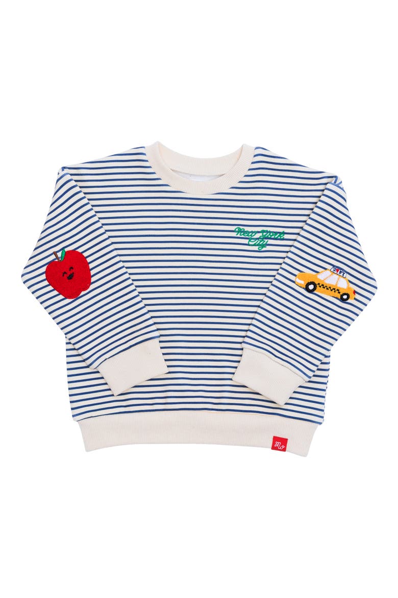 Kids' New York City Stripe Fleece Sweatshirt, Alternate, color, NATURAL/ BLUE STRIPES