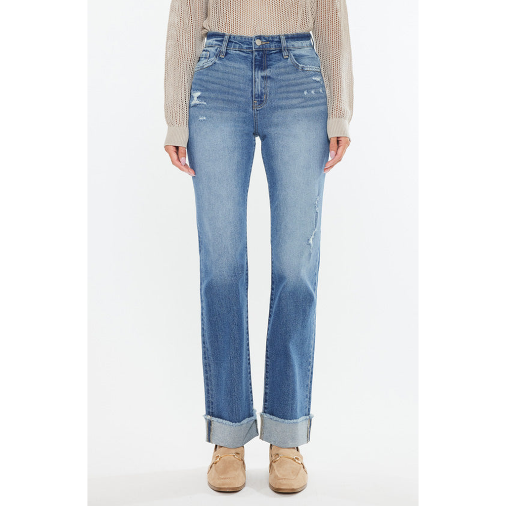 Kancan Trini High Rise Straight Jeans In Medium Wash
