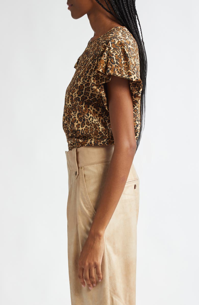 Isabel Marant Tullya Gathered Leopard Print Stretch Silk Top, Alternate, color, 