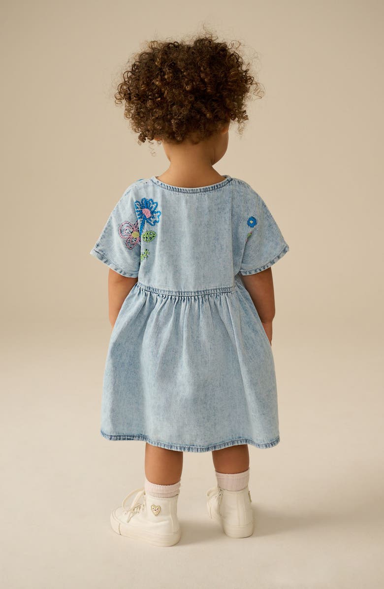 NEXT Kids' Floral Embroidered Denim Shirtdress, Alternate, color,