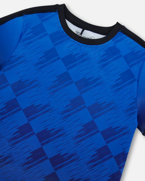 Deux Par Deux Boy's Printed Athletic Top Blue And Black In Blue And Black