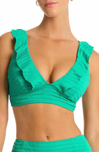 Sea Level Capri Stripe Ruffle Bikini Top