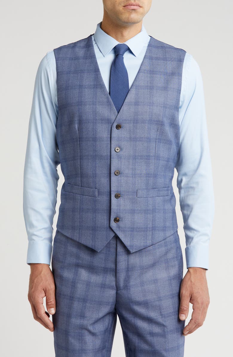 Gino Vitale Slim Fit 3-Piece Blue Check Suit, Alternate, color, Light Blue