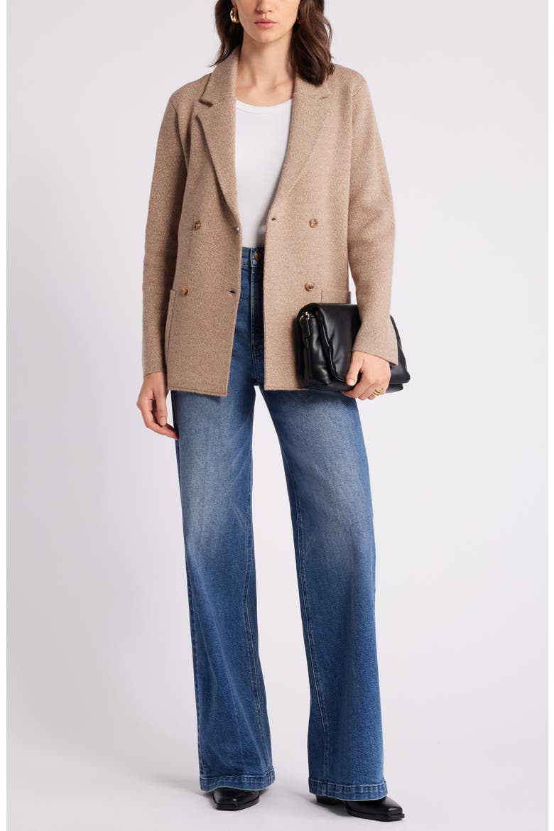 Marled Doubled Breasted Knit Blazer, Alternate, color, CAMEL MARL
