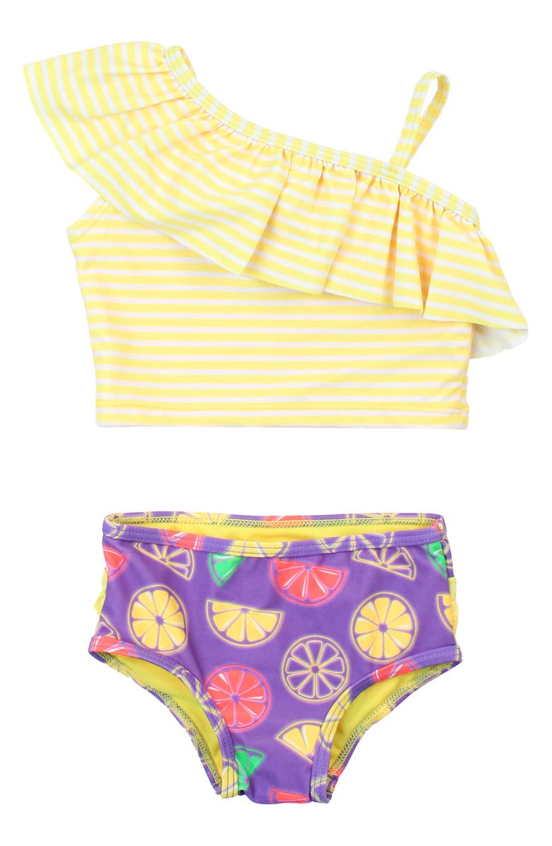 RuffleButts Kids' One-Shoulder Ruffle Two-Piece Swimsuit, Main, color, 