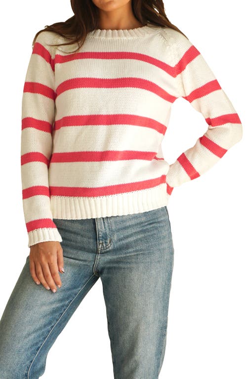 Paneros Clothing Sloane Stripe Cotton Crewneck Sweater In Raspberry Stripe