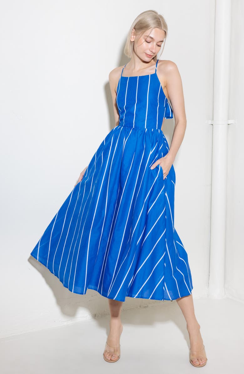 FREEMARKET Stripe Sleeveless Midi Dress, Alternate, color, Blue/ White