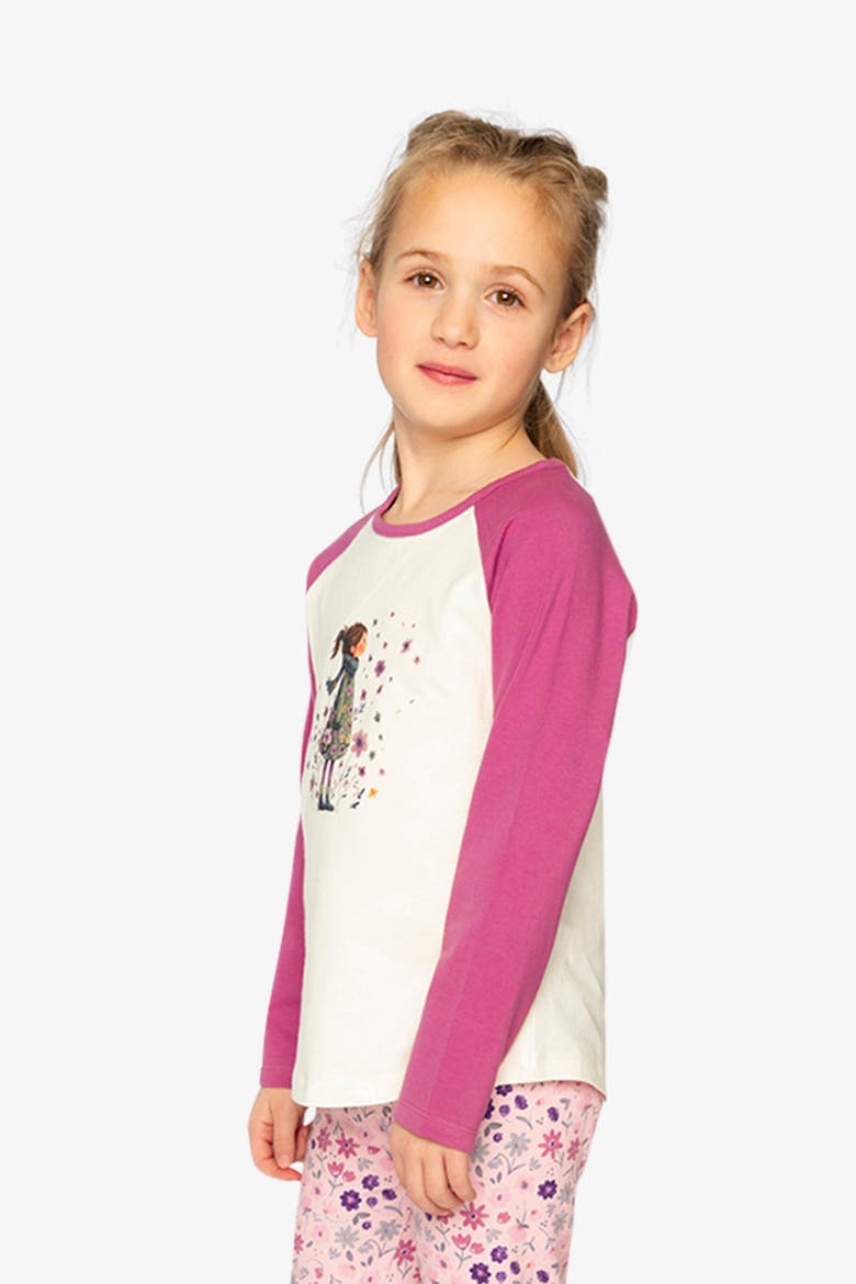 Contrast Raglan Organic Cotton Flowers Crew Neck T-Shirt, Alternate, color, Pinkish Violet and White