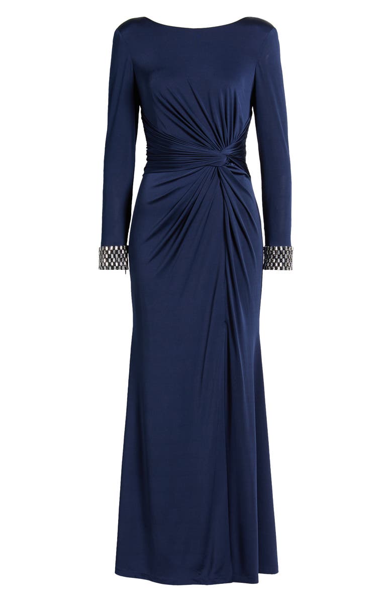 Vince Camuto Center Knot Beaded Cuff Long Sleeve Jersey Gown, Alternate, color,