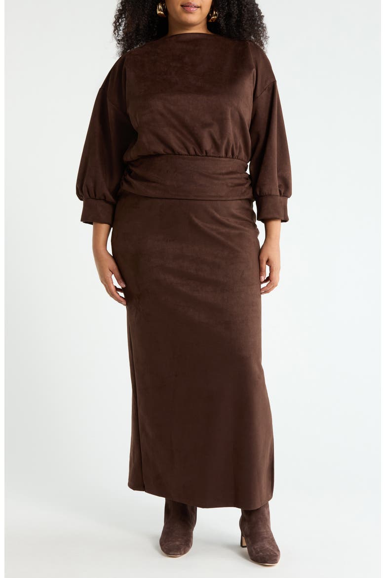 Faux Suede Maxi Dress, Main, color, CHOCOLATE