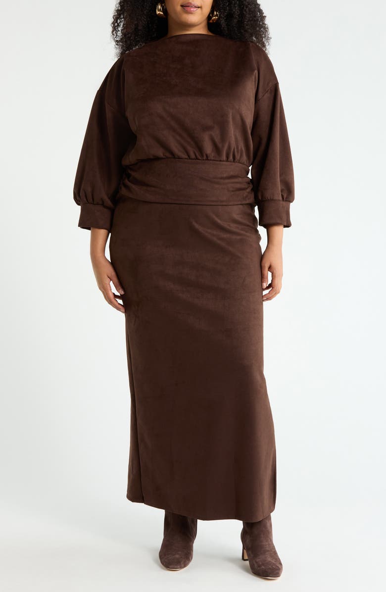 Renee C Faux Suede Maxi Dress, Main, color, Chocolate