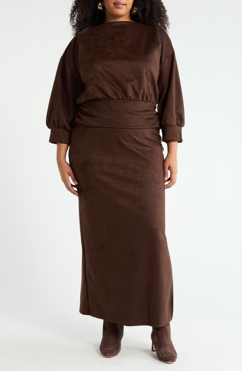 Faux Suede Maxi Dress (Plus)