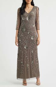Pisarro Nights Sequin & Bead Gown