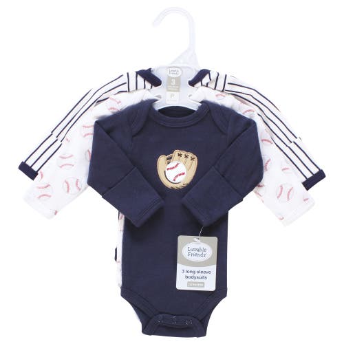 Luvable Friends Preemie Long Sleeve Bodysuits 3pk Baseball In Multi