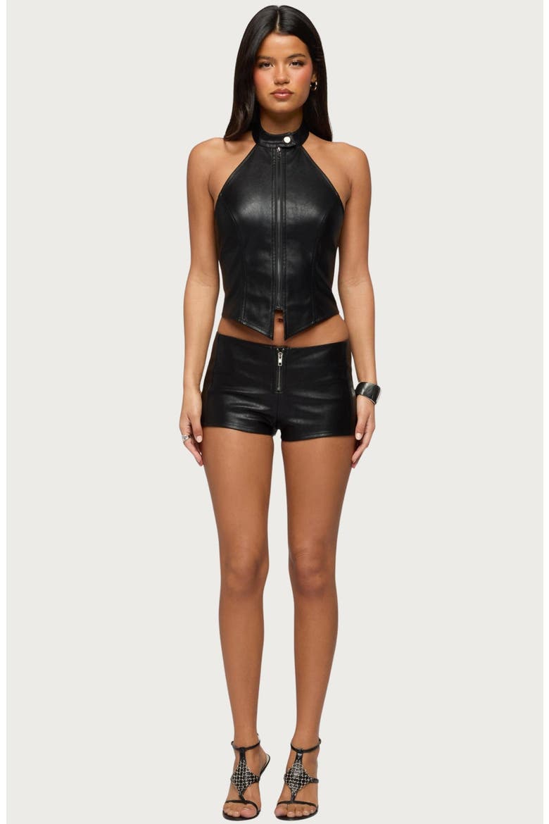 Diana Faux Leather Micro Shorts, Alternate, color, BLACK