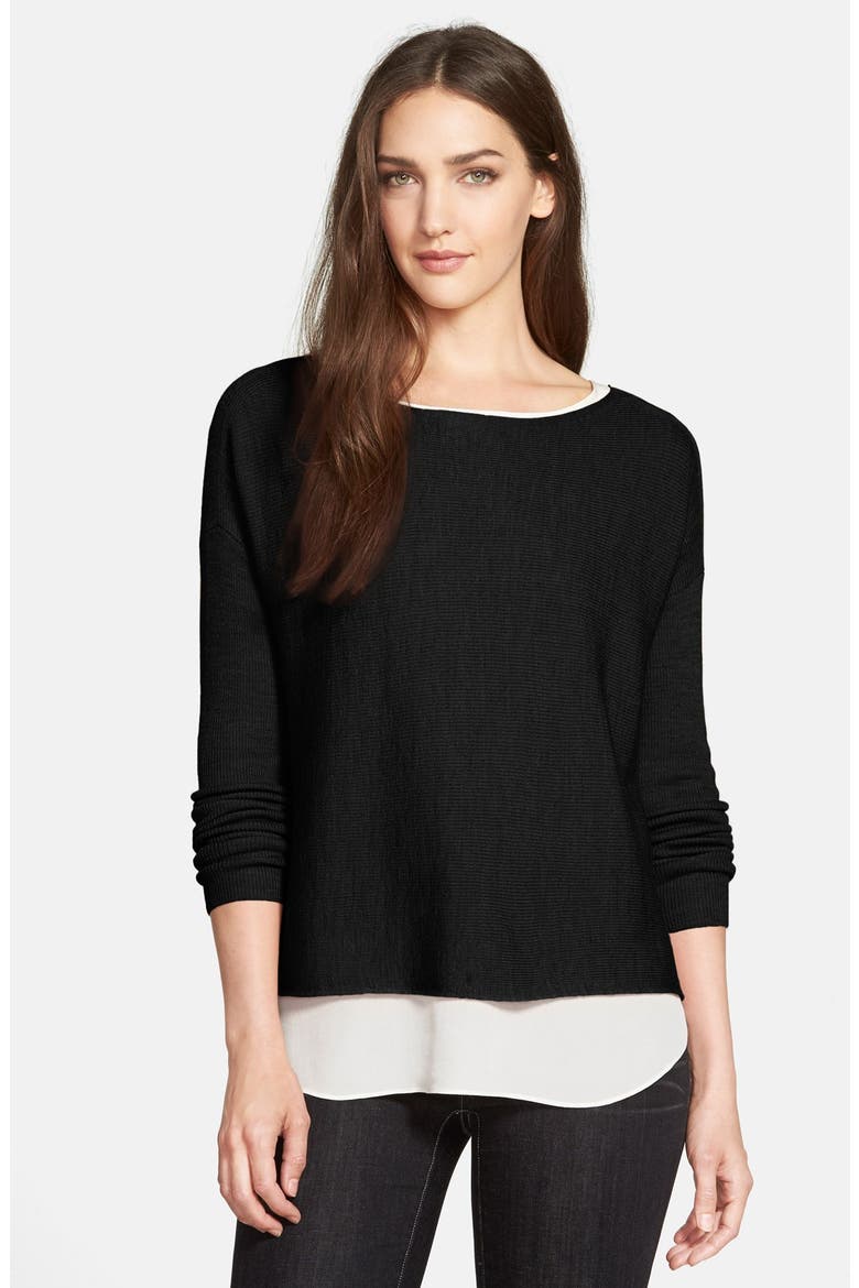 Fine Rib Merino Knit Boxy Top, Main, color, BLACK