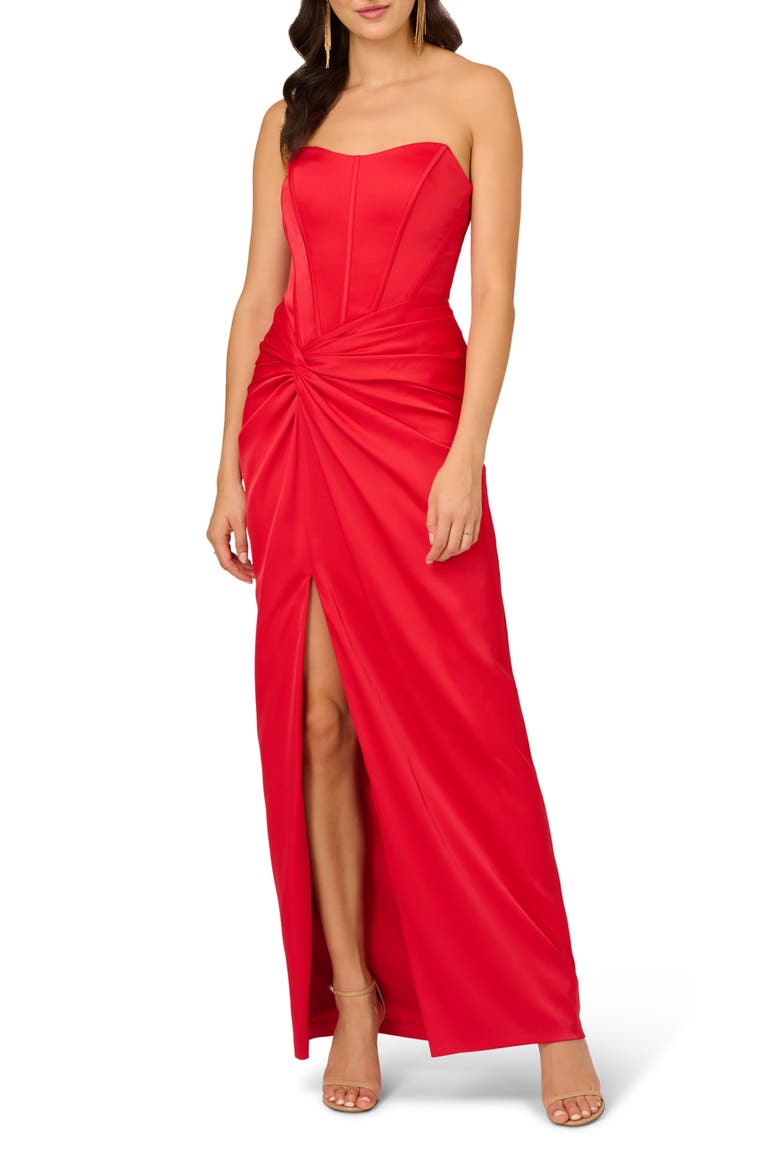 Strapless Stretch Satin Gown, Main, color, CHATEAU RED