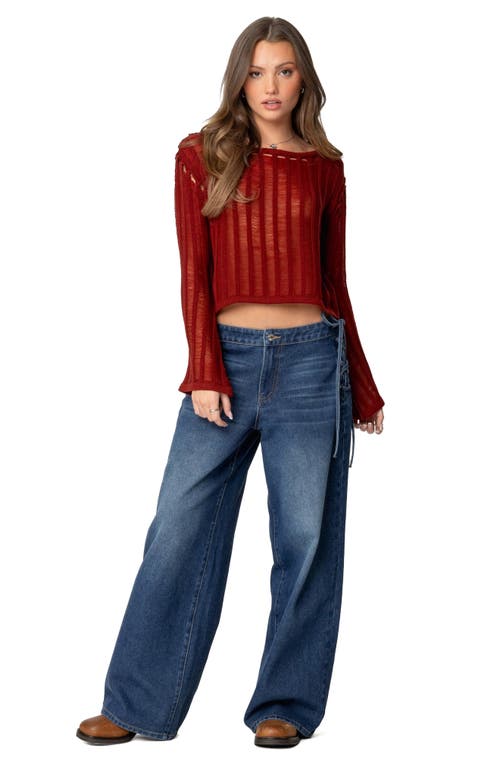 Shop Edikted Sagir Sheer Ladder Stitch Crop Top In Burgundy