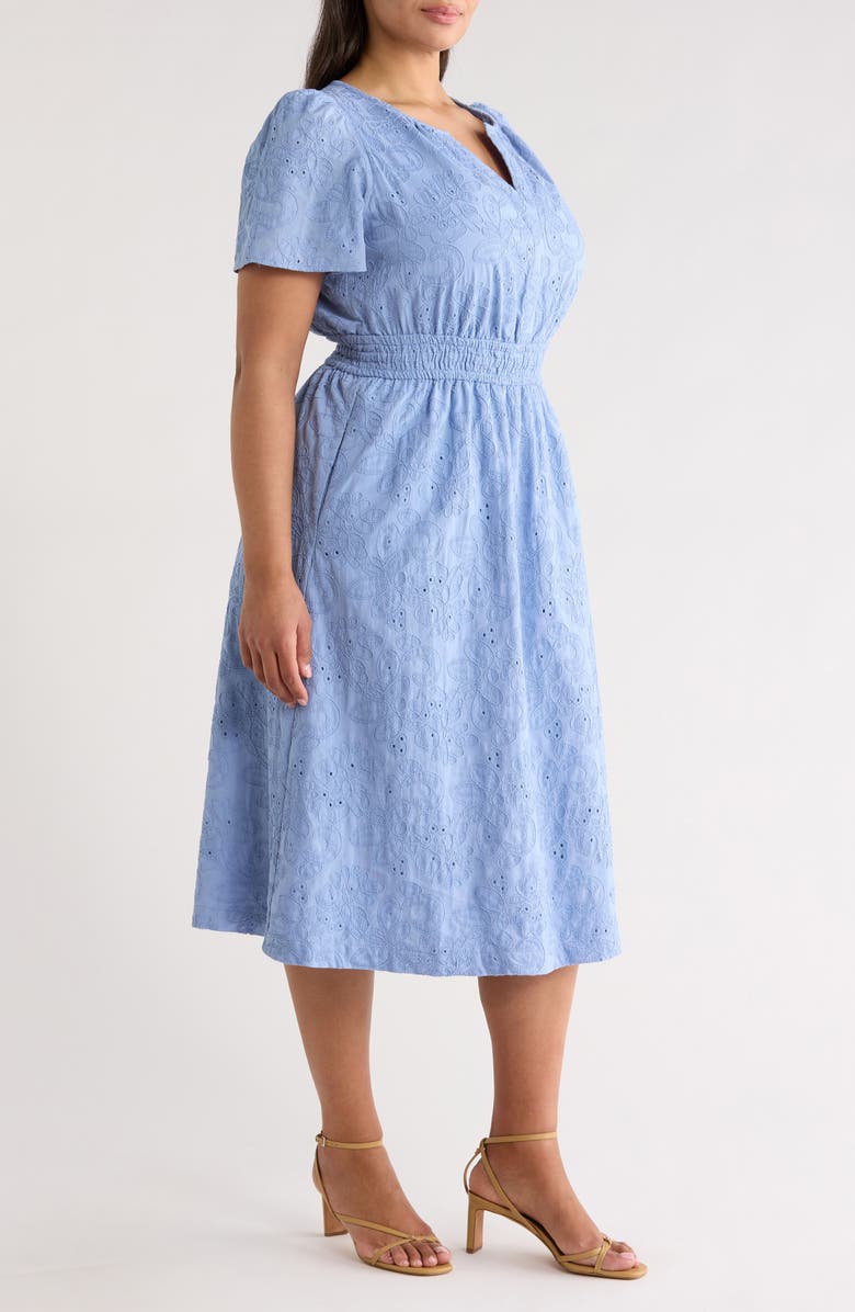 Anne Klein Embroidered Eyelet Lace Dress, Alternate, color, Surf Blue