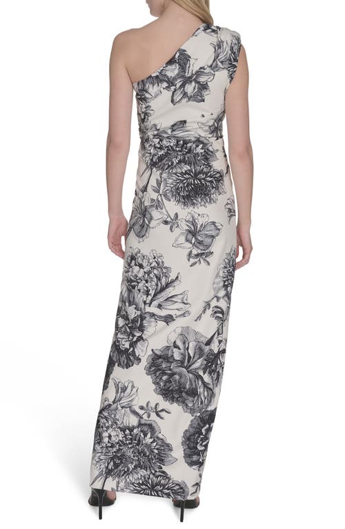 Vince Camuto Laguna Floral One-shoulder Sheath Gown In Ivory