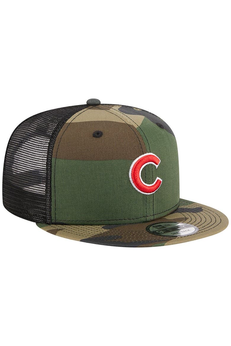 Men's New Era Camo Chicago Cubs Woodland Camo Trucker 9FIFTY Snapback Hat, Alternate, color, Camo