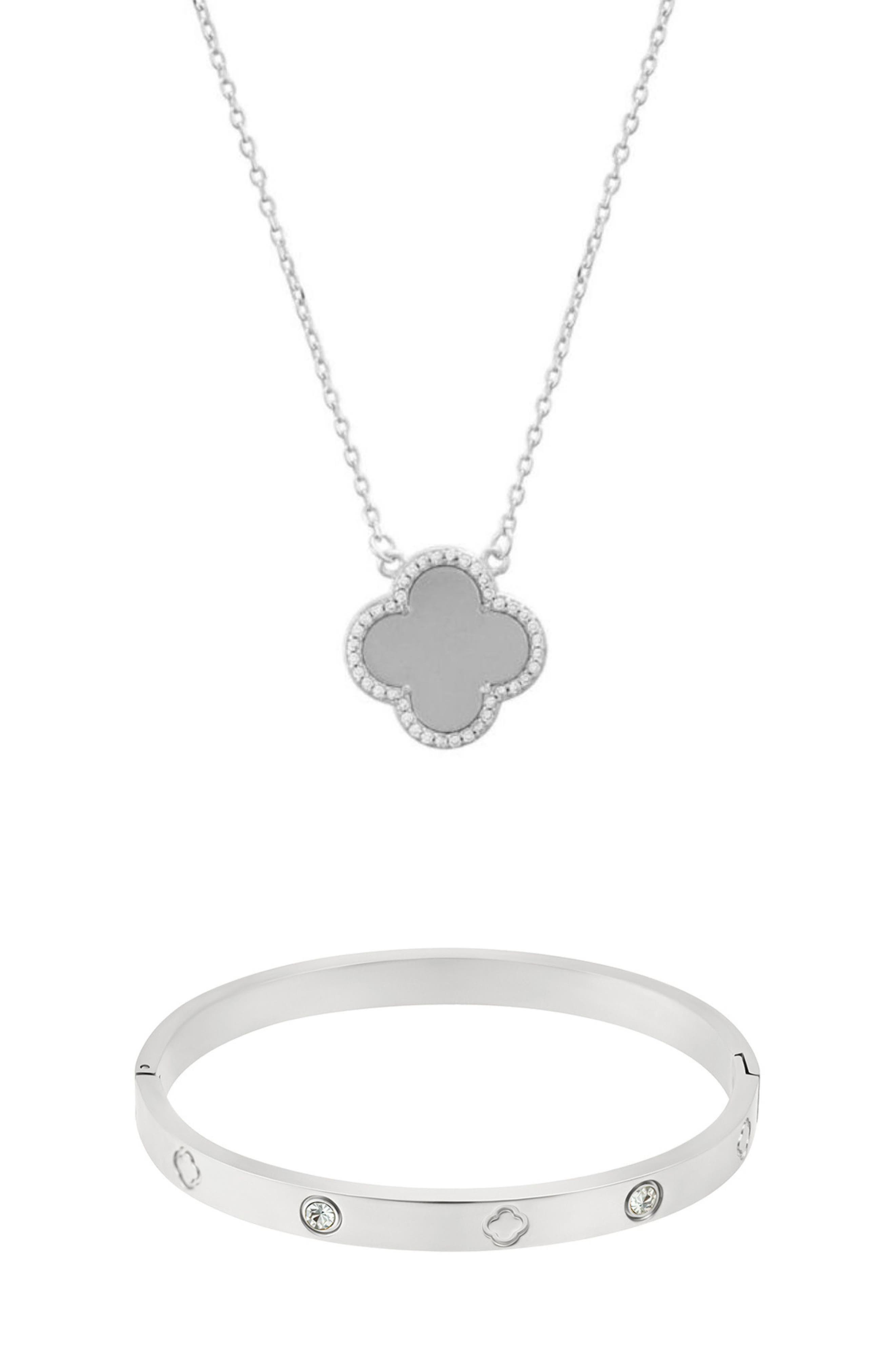 Adornia Halo Clover Pendant Necklace & Bracelet Set