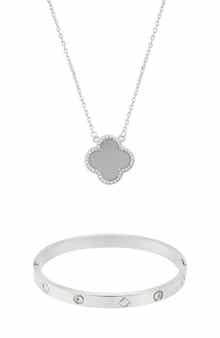 Adornia Halo Clover Pendant Necklace & Bracelet Set