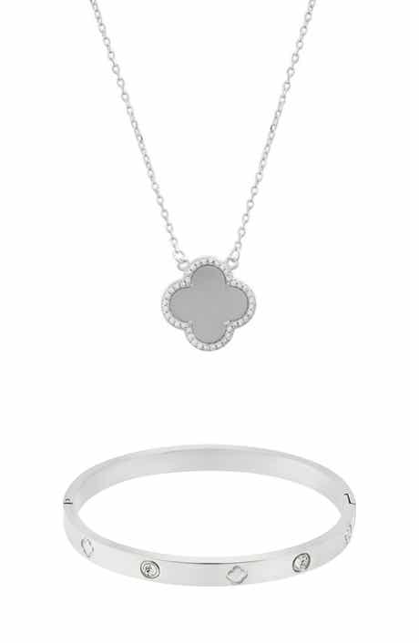 Adornia Halo Clover Pendant Necklace & Bracelet Set
